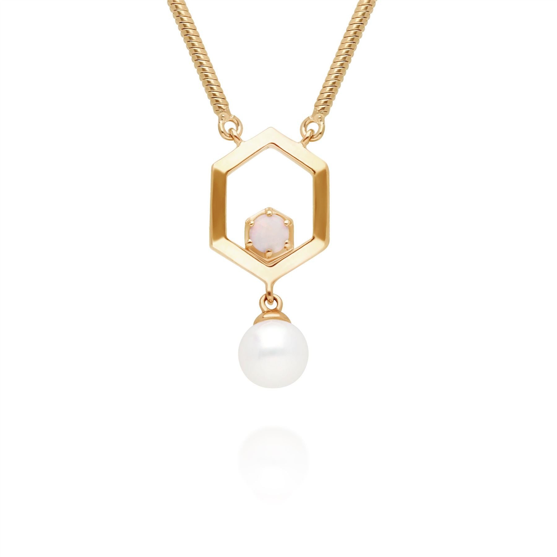 Modern Pearl & Opal Hexagon Drop Necklace
