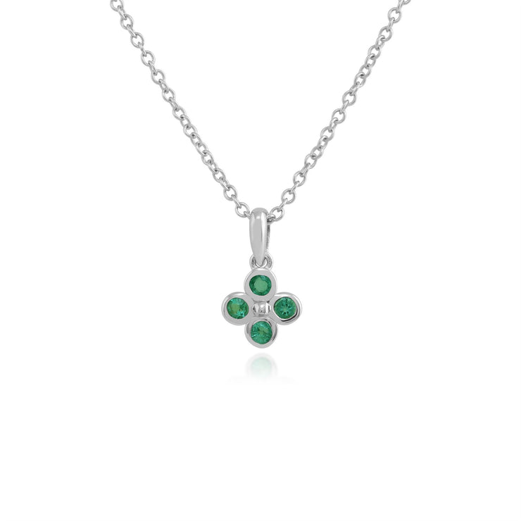 Ciondolo floreale trifoglio Set di castoni in argento 925 con smeraldo