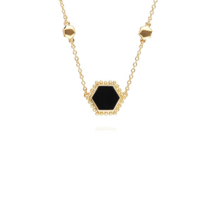 Black Onyx Flat Slice Hex Necklace in Gold Plated Sterling Silver
