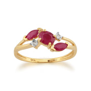 Anello con croce di rubini e diamanti in oro giallo 9 ct da 0,57 ct