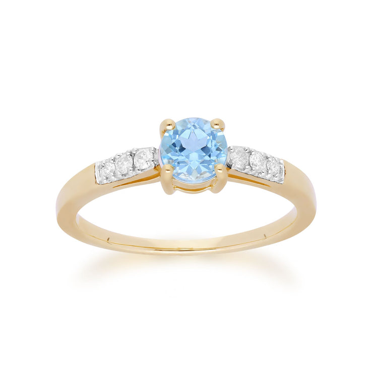 Anello Gemondo con topazio, topazio azzurro in oro giallo da 9 ct e diamante rotondo - TOPAZIO
