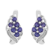 Classico pendente a grappolo di tanzanite e diamanti in argento 925 e orecchini dormienti