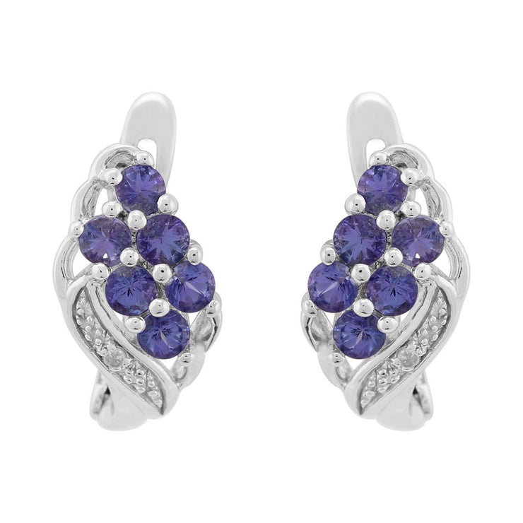 Classico pendente a grappolo di tanzanite e diamanti in argento 925 e orecchini dormienti