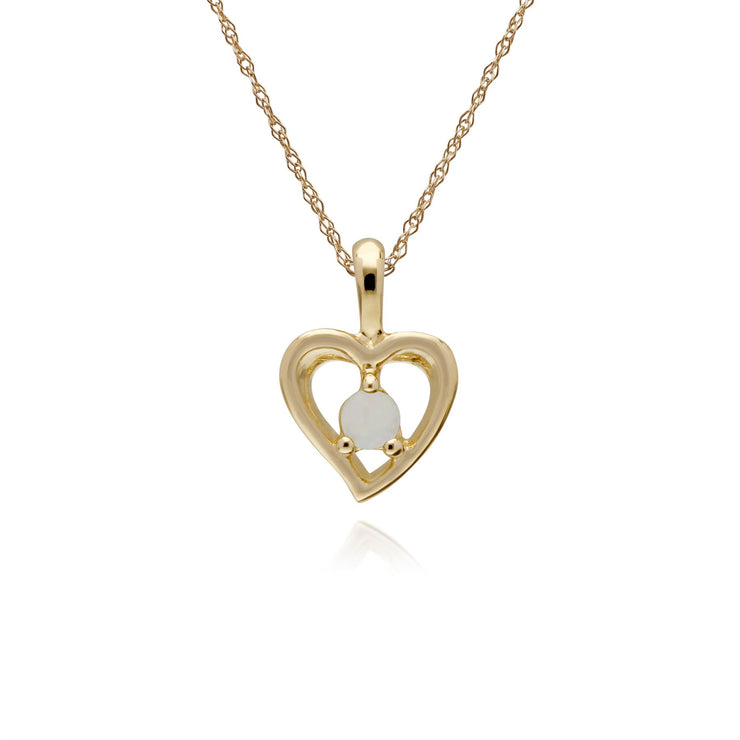 Collana con opale, ciondolo a cuore singolo con pietra opale in oro giallo da 9 ct su catena da 45 cm