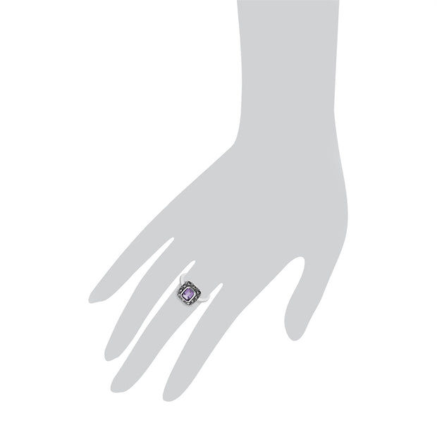 Anello Gemondo con ametista, anello Art Nouveau con ametista e marcasite in argento sterling - Ametista