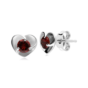 Gemondo Red Garnet Gemstone Love Heart Sterling Silver Stud Earrings