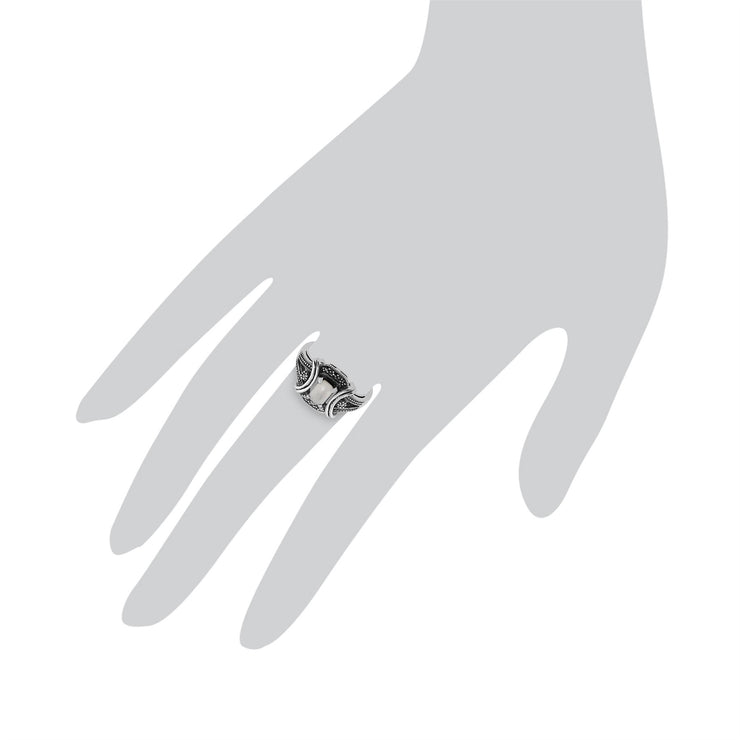 Gemondo Anello Art Déco, Argento sterling 925 0,47 ct Anello art deco MADREPERLA E MARCASITE
