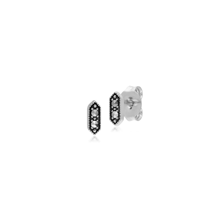 Orecchini a bottone con motivo esagonale marcasite in argento sterling 925