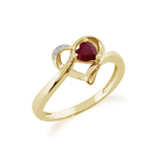 gemondo ANELLO CON RUBINO, oro giallo da 9 ct, anello a cuore con rubino e diamanti da 0,29 ct, ct