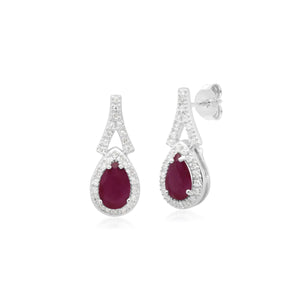Teardrop Ruby & Diamond Drop Earrings in 9ct White Gold
