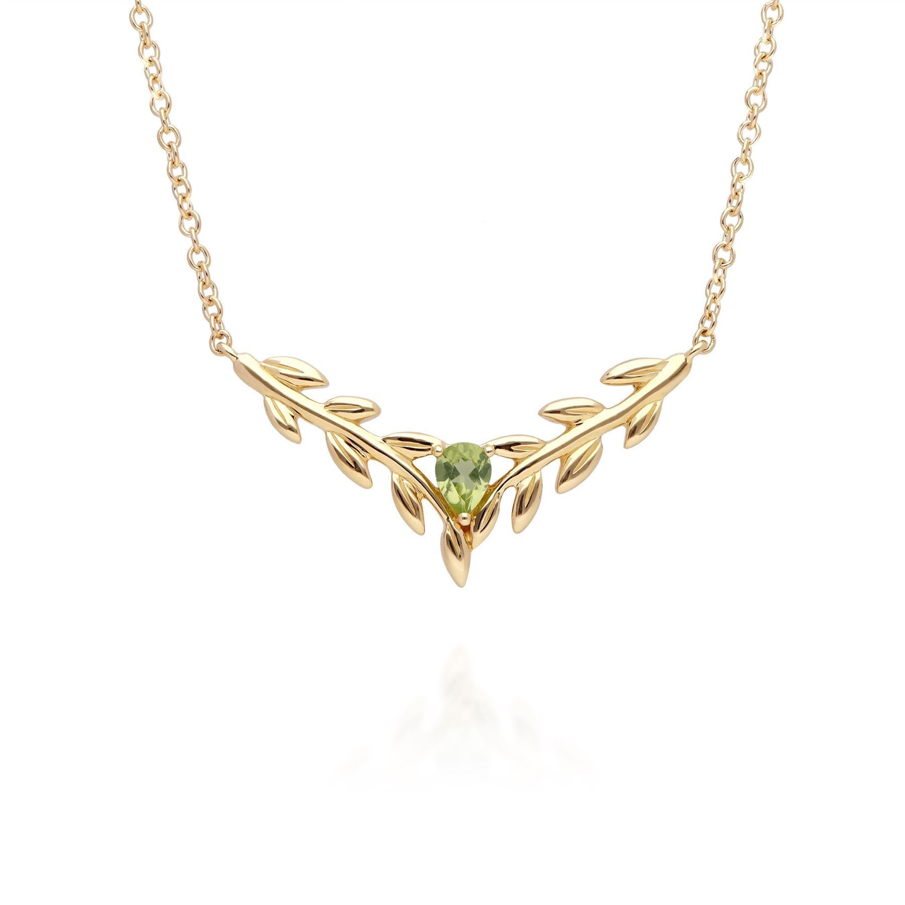 O Leaf Peridot Necklace & Stud Earring Set in 9ct Yellow Gold