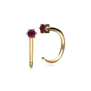 Ruby Pull Through Hoop Earrings In 9ct Gold