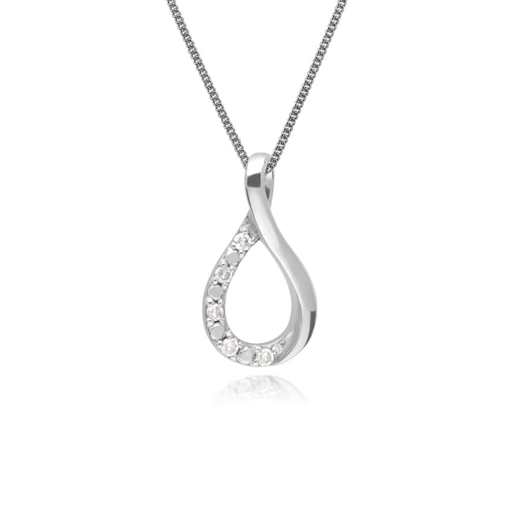 Collana con diamanti, ciondolo bacio con diamanti in oro bianco da 9 ct su catena da 45 cm