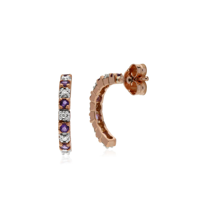 Orecchini con ametista, orecchini stile mezzo cerchio in oro rosa da 9 ct con ametista da 0,28 ct e diamanti da 4 pt
