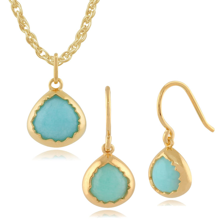 Orecchini pendenti e pendenti Boho in argento 925 placcato oro giallo con montatura a pera con amazzonite