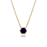 Collana geometrica in argento 925 placcato oro con lapislazzuli esagonali