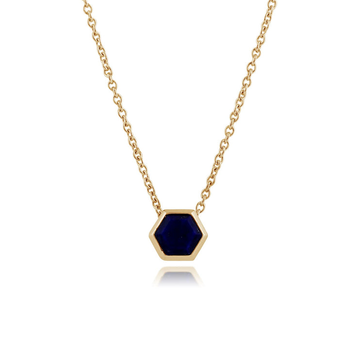 Collana geometrica in argento 925 placcato oro con lapislazzuli esagonali