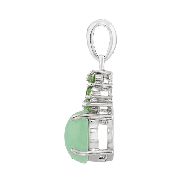 Classico ciondolo in argento 925 con cabochon in giada verde e stile a grappolo di peridoto