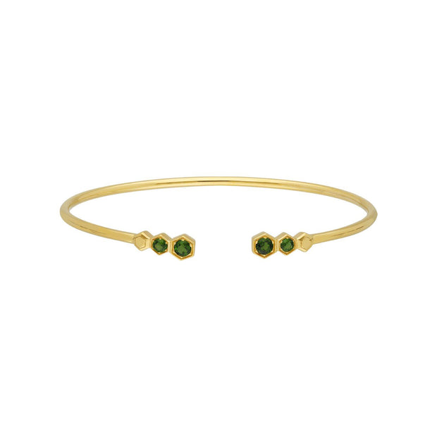 Bracciale rigido geometrico in argento 925 placcato oro con diopside cromato