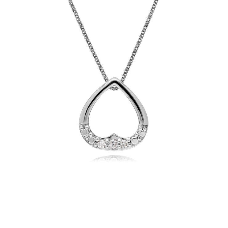 Collana con diamanti, ciondolo a forma di cuore con diamanti in oro bianco da 9 ct su catena da 45 cm