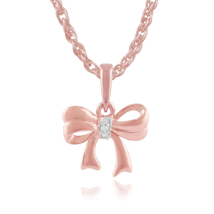 Ciondolo e orecchini con bottone a nodo classico Argento 925 placcato oro rosa Diamante