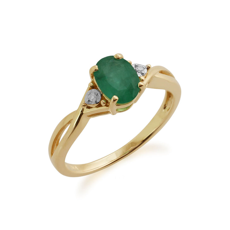 Anello Gemondo con smeraldo, oro giallo da 9 ct, anello con smeraldo e diamanti da 0,83 ct