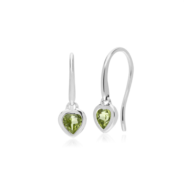 Classico ciondolo a cuore e orecchini pendenti in argento 925 con peridoto