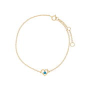 Bracciale turchese, bracciale con pietra singola rotonda turchese in oro giallo da 9 ct, con cuore da 19 cm