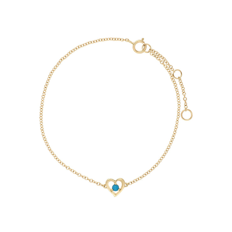 Bracciale turchese, bracciale con pietra singola rotonda turchese in oro giallo da 9 ct, con cuore da 19 cm