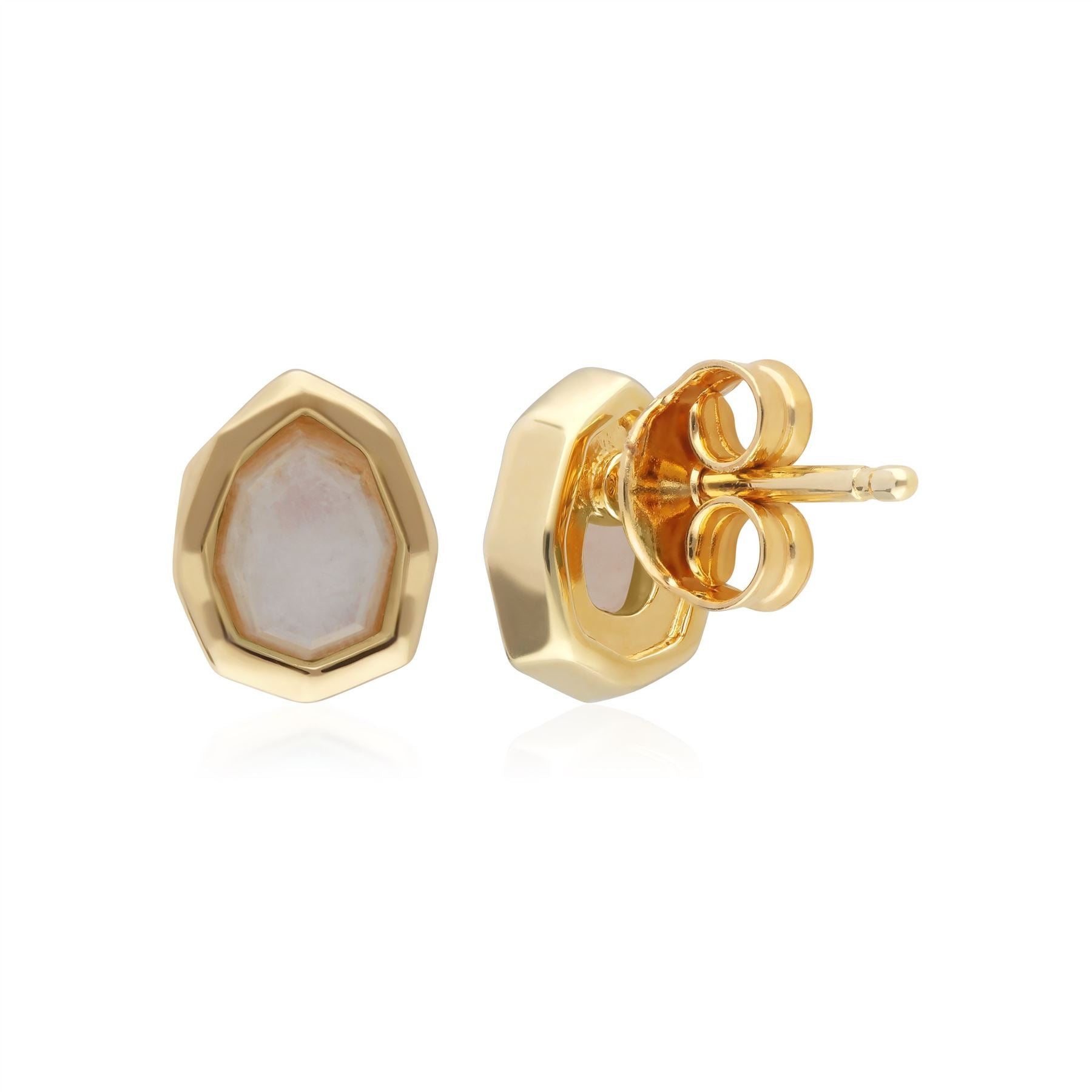 Irregular Rainbow Moonstone Stud Earrings in Gold Plated Sterling Silver Back