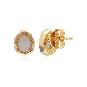 Irregular Rainbow Moonstone Stud Earrings in Gold Plated Sterling Silver Back