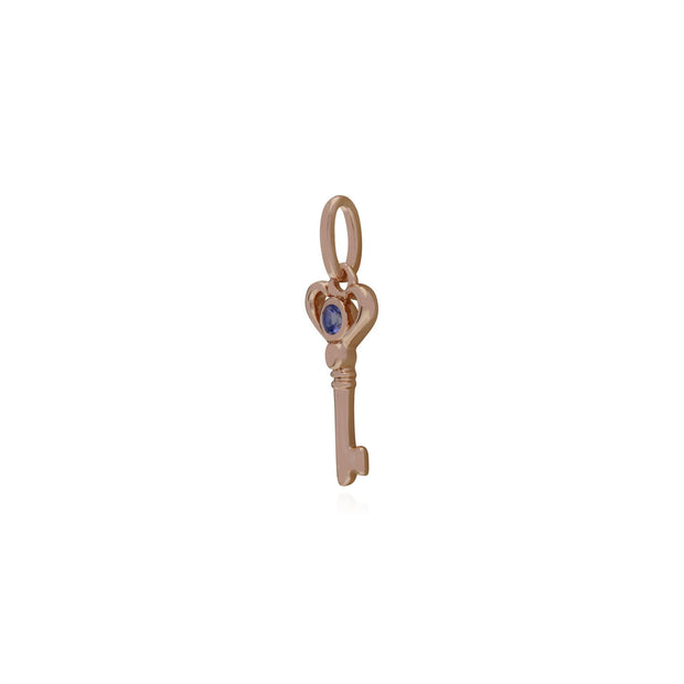Classico ciondolo a forma di chiave piccola placcato oro rosa in argento 925 con tanzanite rotonda
