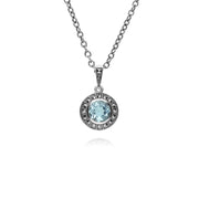 Collana da 45 cm con topazio azzurro rotondo in argento sterling e marcasite