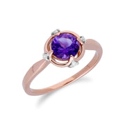 Anello Gemondo a taglio rotondo con ametista e diamanti in oro rosa da 9 ct