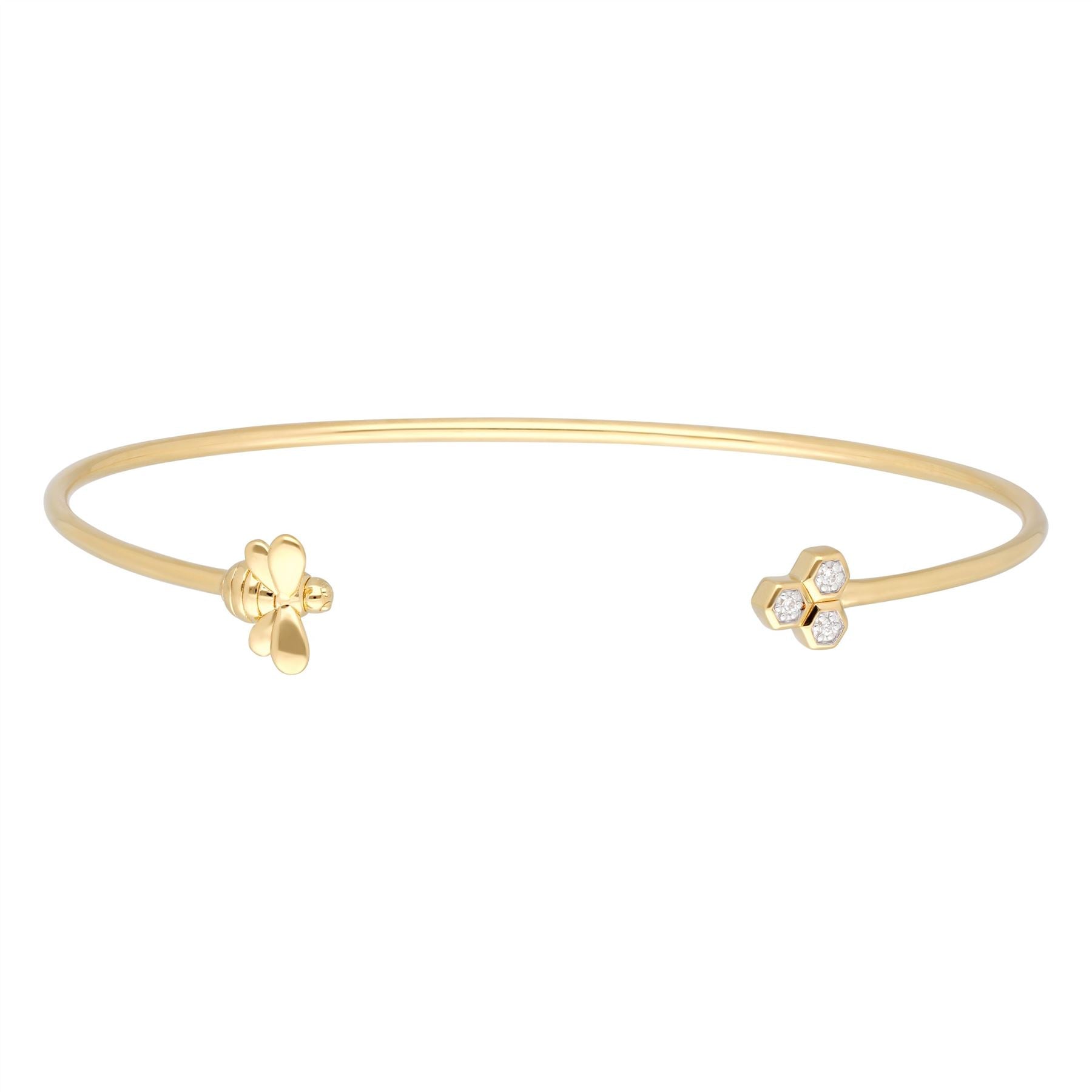 Yellow Gold Honeycomb Inspired Diamond Trilogy Bee Bangle