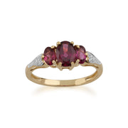 Anello con granato rodolite da 1,60 ct, oro giallo da 9 ct con diamanti - Gemondo