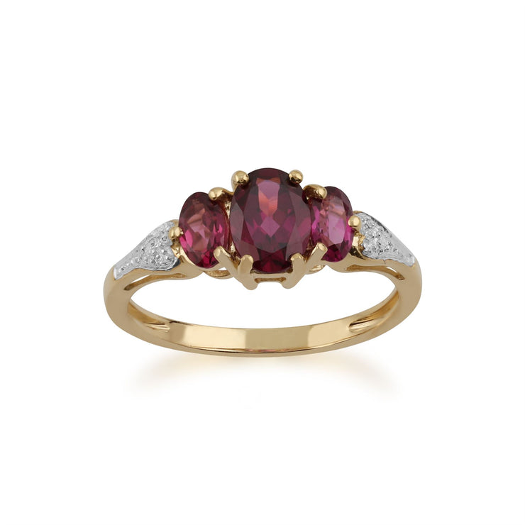 Anello con granato rodolite da 1,60 ct, oro giallo da 9 ct con diamanti - Gemondo