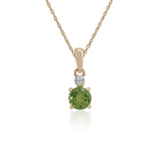 Classico pendente e orecchini a bottone con peridoto rotondo in oro giallo 375 e diamanti