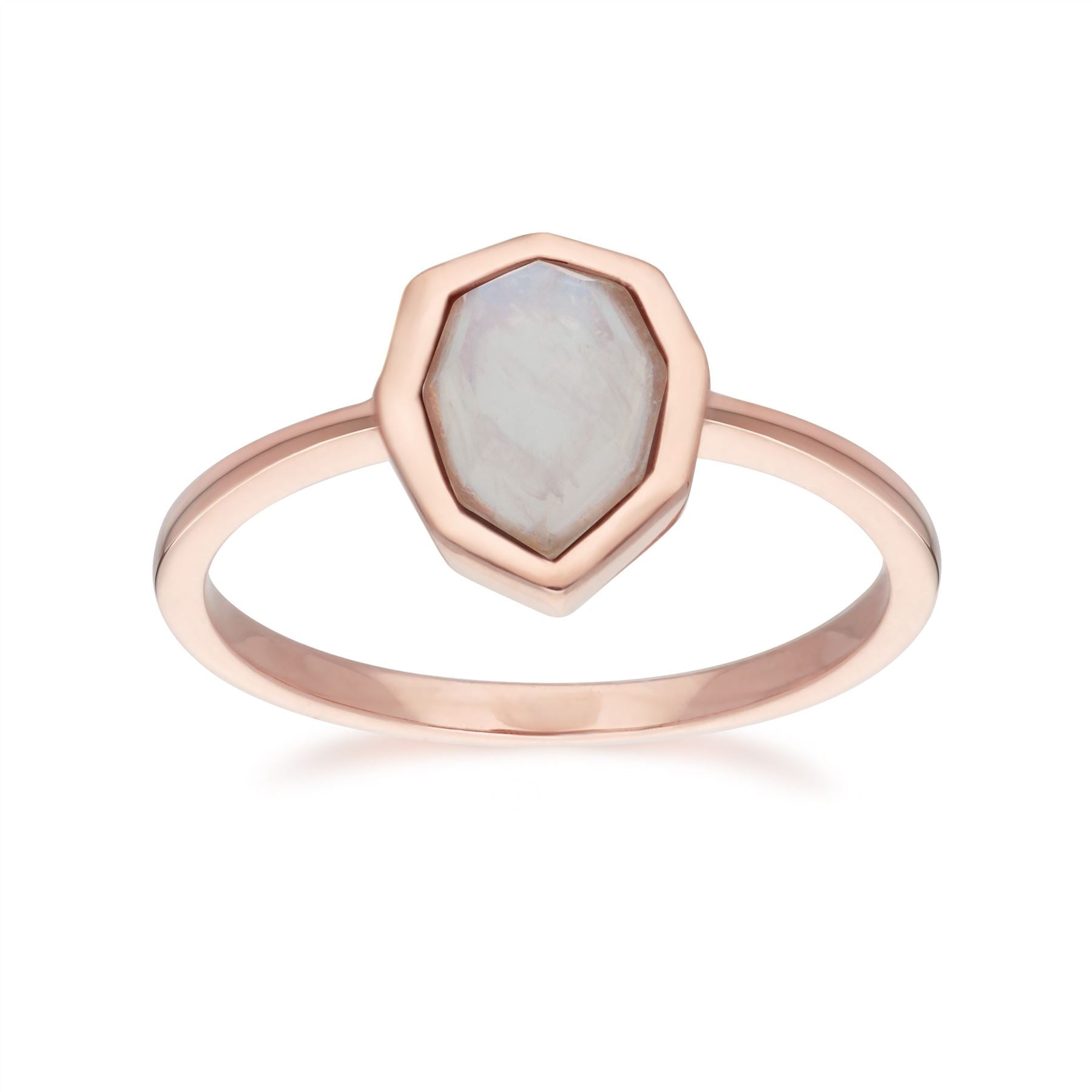 Irregular B Gem Rainbow Moonstone Ring in Rose Gold Sterling Silver