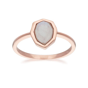 Irregular B Gem Rainbow Moonstone Ring in Rose Gold Sterling Silver