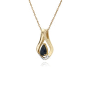 Collana con zaffiri, pendente in oro giallo da 9 ct con zaffiro e foglia di diamanti su catena da 45 cm