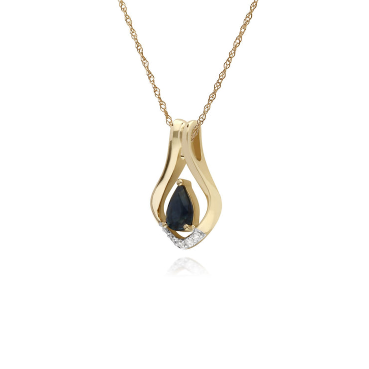 Collana con zaffiri, pendente in oro giallo da 9 ct con zaffiro e foglia di diamanti su catena da 45 cm