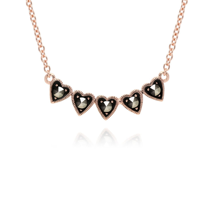 Collana e orecchini cuore in argento sterling 925 e orecchini in marcasite placcata oro rosa