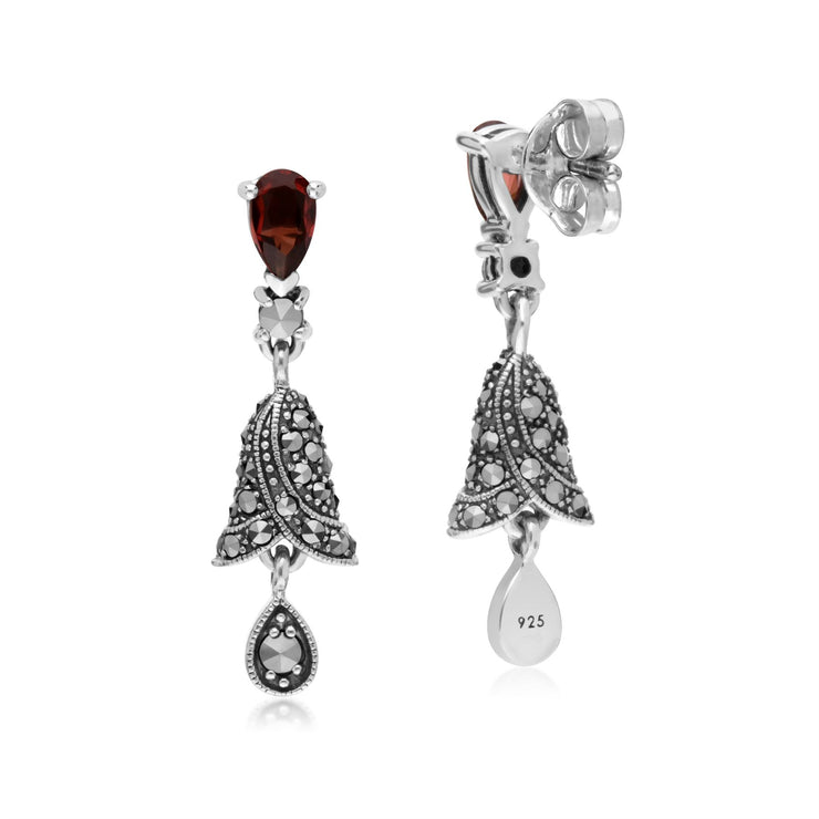 Orecchini pendenti con campana in argento sterling con granato e marcasite