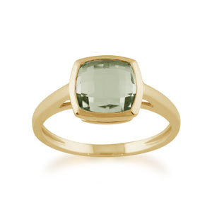 Gemondo Square Mint Green Checkerboard Quartz 9ct Yellow Gold Ring