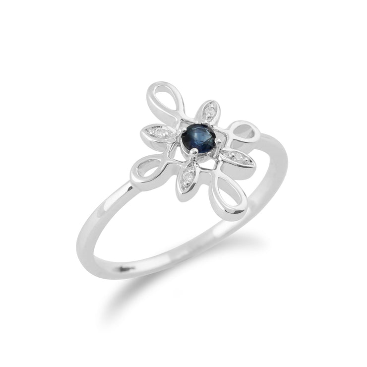 Anello Gemondo con zaffiro, anello a forma di stella in oro bianco da 9 ct con zaffiro da 0,13 ct e diamante