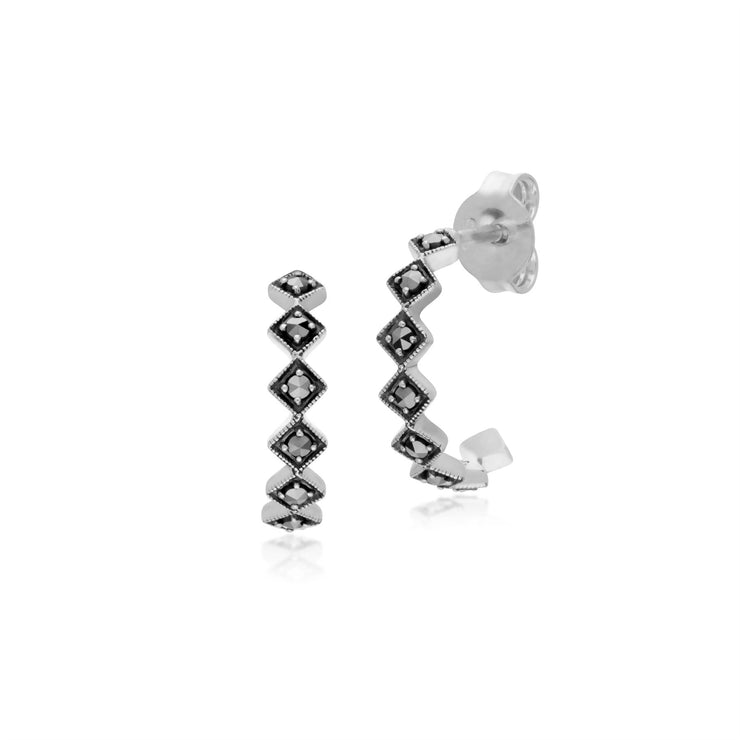 s Orecchini a mezzo cerchio quadrati in marcasite in argento sterling 925