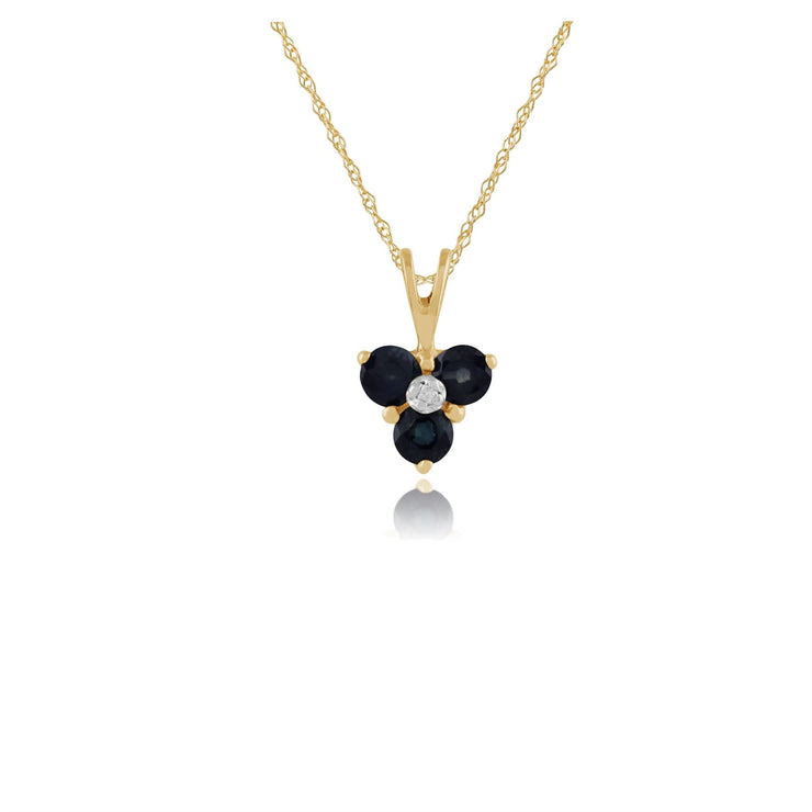 Ciondolo floreale in oro giallo 375 con zaffiro rotondo e diamante