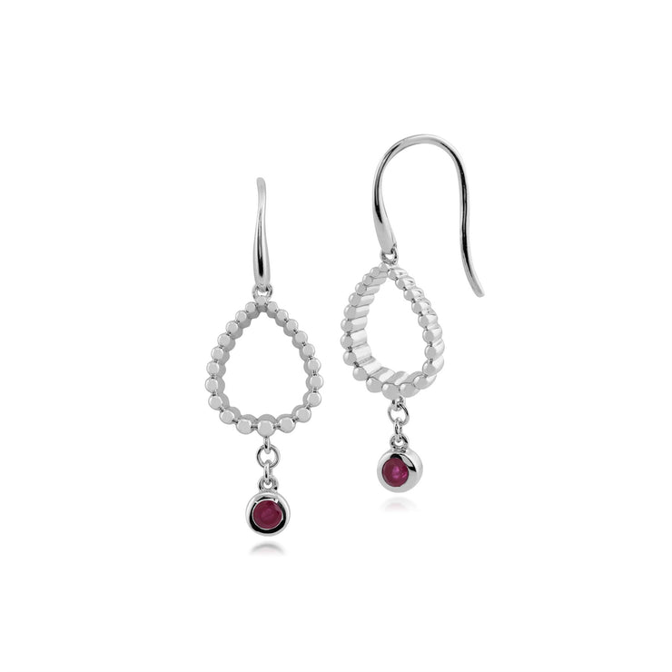 Classico pendente a pera e orecchini pendenti in argento 925 con castone rotondo con rubino