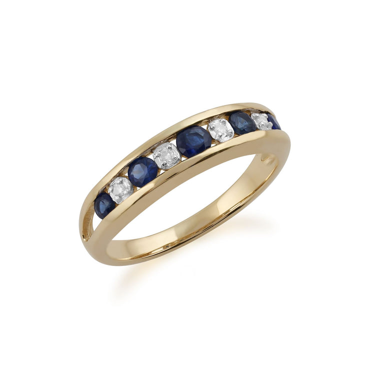 Anello Gemondo con zaffiro, anello Half Eternity in oro giallo da 9 ct con zaffiro da 0,49 ct e diamanti